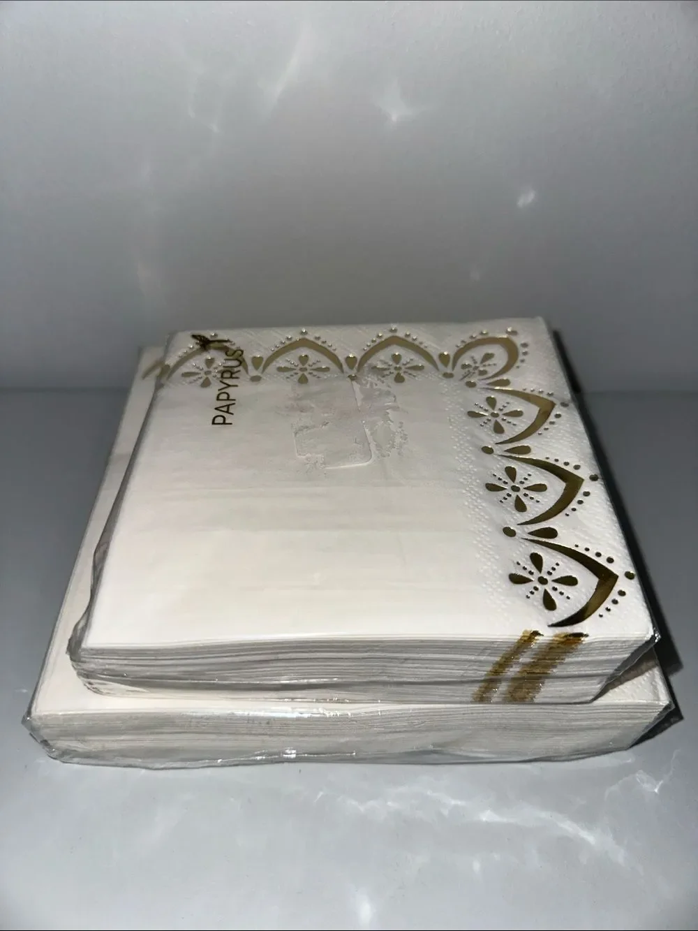 PAPYRUS White Gold Trim Matching Square Cocktail Lunch Napkins 40 pk x 2